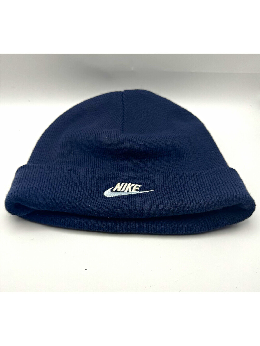 Nike Blue Solid Beanie Hat White Logo Men's One Size Fall Winter